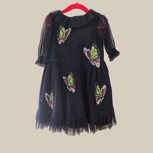 Next Girls Navy Blue Tulle Butterfly Sequin Party Dress Size 3T 3Yrs 98cm